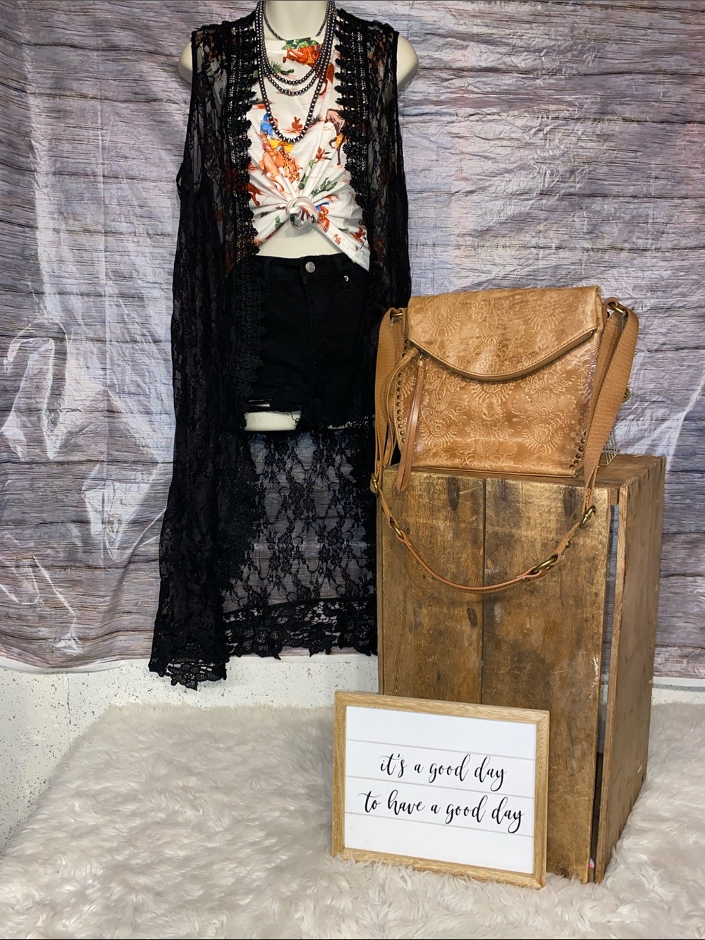 The Sak Leather Embossed Tan Crossbody Boho Bag